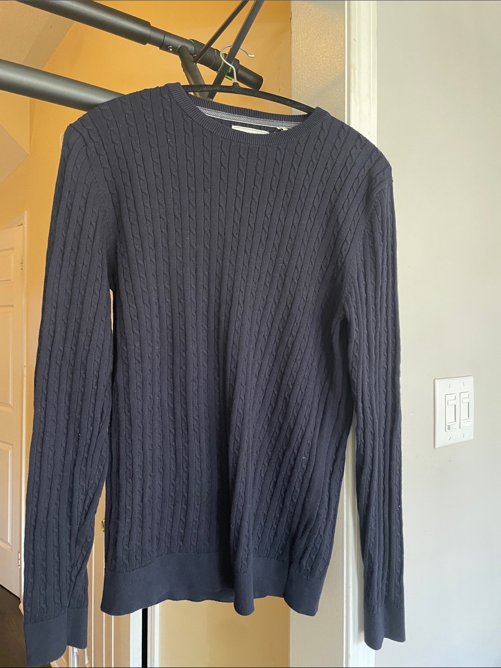Jack and Jones Men's Navy Cable-Knit Crewneck Sweater - Picture 2 of 4